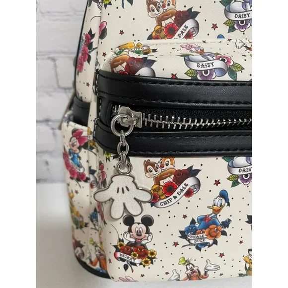 Loungefly Disney Mickey And Friends Tattoo Mini Backpack White Black Bag NEW - Picture 2 of 11